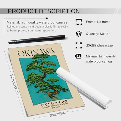 enttgo Japanese Canvas Wall Art Okinawa Prints Retro Japanese Bonsai Tree - Image 2