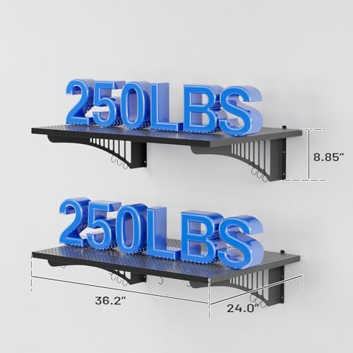 YOLENY 2Pack 2x3FT Heavy Duty Garage Wall Shelving, 500 lbs Load Capacity - Image 3