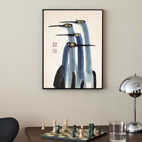 Vintage Japanese Crane Black Framed Poster Antique Asian Bird Canvas Wall Art - Image 4