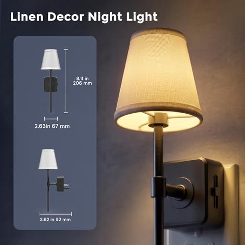L LOHAS LED Night Light, Premium Fabric Linen Shade Plug in Night Light - Image 5