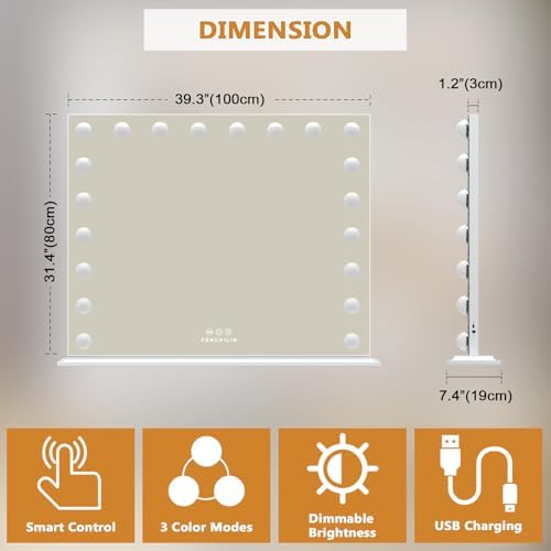 FENCHILIN Vanity Mirror with Lights 20 Bulbs 40" * 32" | 20 Dimmable Bulbs - Image 2