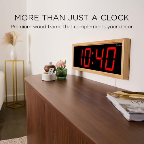 Ivation Large Digital Wall Clock, Big LED Display & Stylish Wood Frame - Image 3