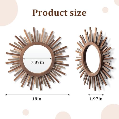 18 Inch Boho Sunburst Mirror, Decorative Rustic Farmhouse Wall Decor - Image 3