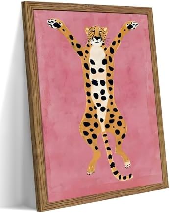 Framed Funny Cheetah Canvas Wall Art, Cute Stretching Cheetah Poster Print by Unknown