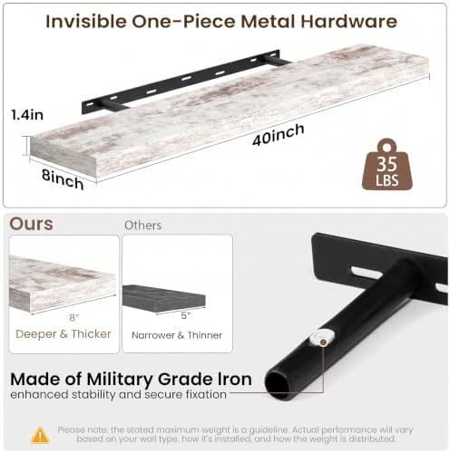 40x8in Floating Shelves 2 Pack, Wall Mount Display Shelf - Image 3