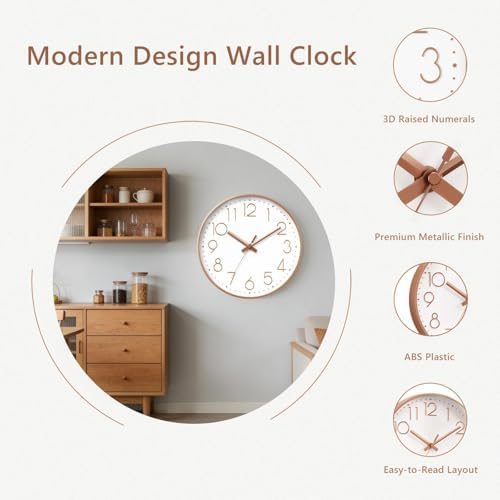 DAXSMY Wall Clock 12 Inch Rose Gold Decorative, Battery Operated Silent - Image 5