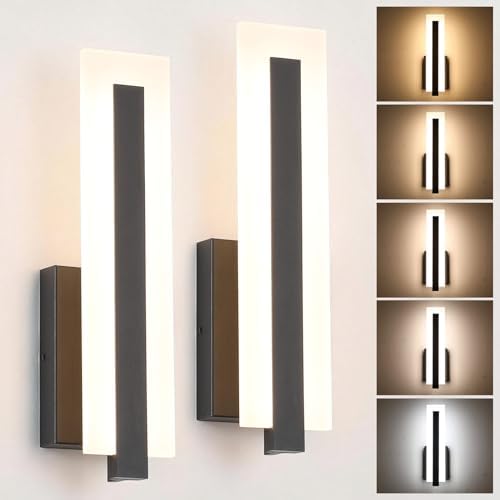 Tipace Hardwired Black Dimmable Modern LED Wall Sconce 2 Packs 3000K 3500K by Tipace