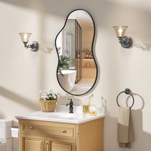 Hasipu 35"x20" Irregular Wall Mirror Black Asymmetrical Mirror - Image 5
