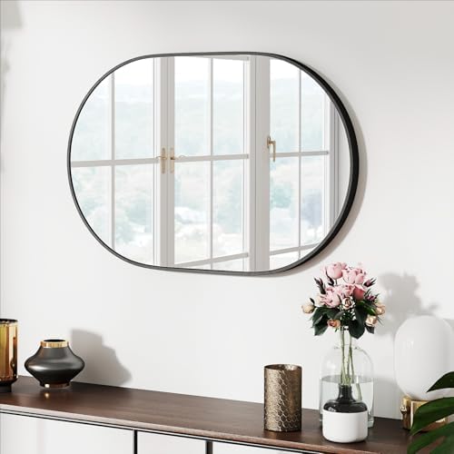 SCWF-GZ 30x20 Runway Mirror Round Wall Mounted/Against Wall Black by SCWF-GZ