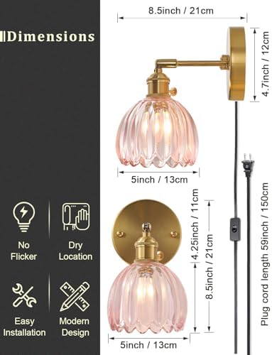 Plug in and Hardwired Wall Sconces, Luxury Vintage Tulip Crystal Glass Shade - Image 4