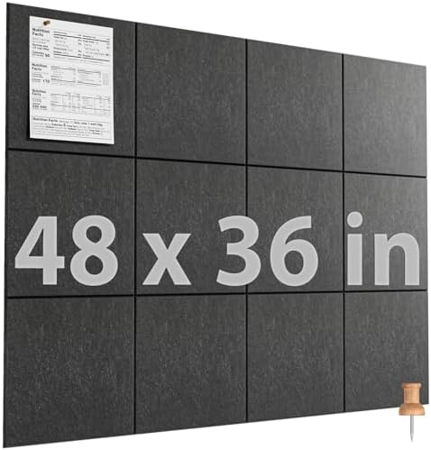 MaxGear Felt Bulletin Board 48" x 36", Dark Gray Felt Wall Tiles Wall Decor by MaxGear
