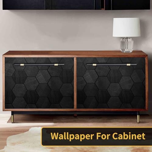 Self Adhesive Black Peel and Stick Wallpaper 15.7" X 78" 3D Hexagon - Image 3