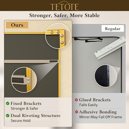 TETOTE Brushed Brass Bathroom Mirror 22" x 30" Brushed Gold Rectangle Beveled - Image 3