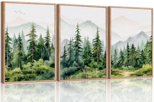Green Forest Mountain Range Framed Canvas Wall Art -16''x24''x3 - Image 5