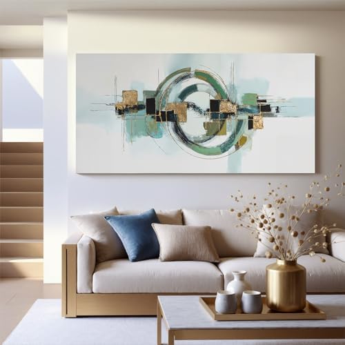 YISXINOAG Sage Green Gold Geometric Wall Art Minimalist Abstract 24"X48" - Image 2
