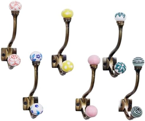 IndianShelf 6 Piece Ceramic Heavy Duty Double Coat Hooks Wall Mount by IndianShelf