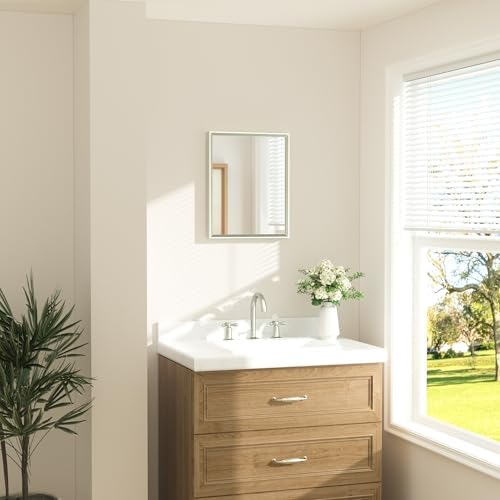 TETOTE Brushed Nickel Mirror 16" x 20" Rectangle Beveled Frame Bathroom Vanity - Image 2