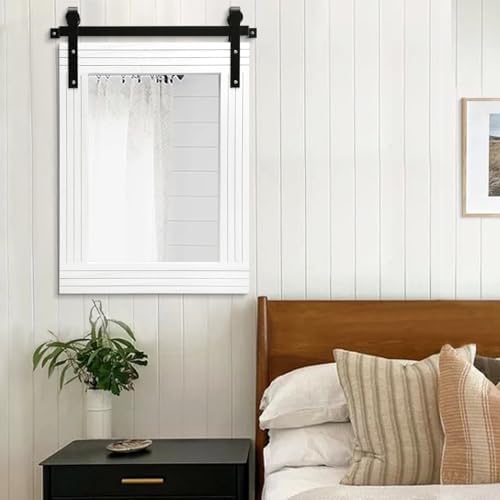 AAZZKANG White Wood Framed Mirror Rectangle Farmhouse Wall Mirrors Decor - Image 5