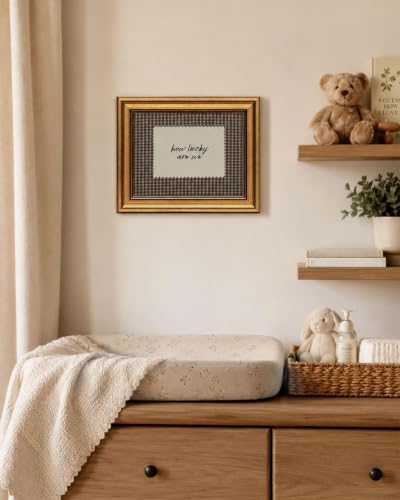 Gold Framed Wall Art, How Lucky Are We Canvas Prints, Rustic Brown Gingham - Image 6
