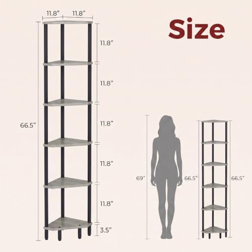 6 Tier Corner Shelf, 66.5'' Tall Standing Shelf, Narrow Display Shelf Stand - Image 3