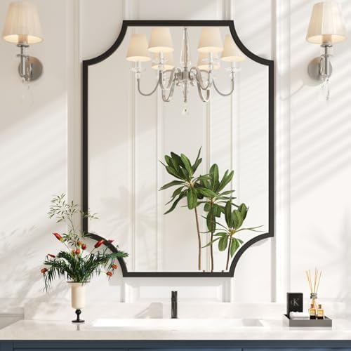 Kelly Miller 30"x40" Sleek Black Metal Scalloped Decorative Wall Mirror - Image 2