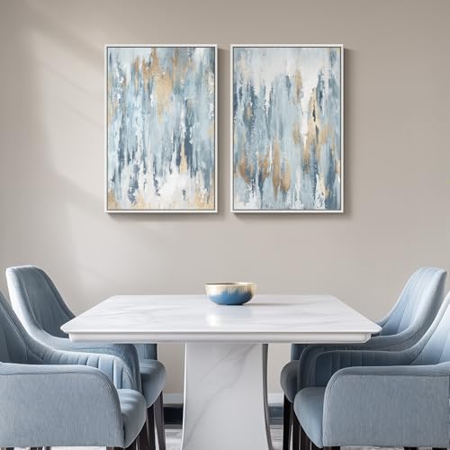 Large Framed Blue Gold Abstract Canvas Wall Art Decor Set of 2, 24x30 In - Image 5