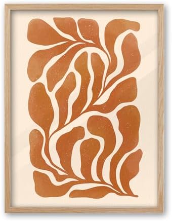 iHery 16x20in Natural OAK Wood Framed Burnt Orange Botanical Wall Art by iHery