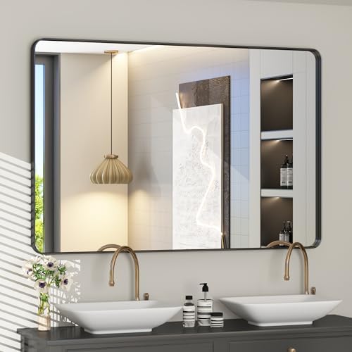 48x30 Inch Black Framed Mirror for Wall by CHARMOR