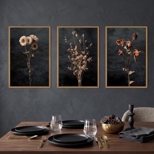 Aryroi Large Moody Dark Floral Framed Canvas Wall Art Set- 24"x36"x3 - Image 3