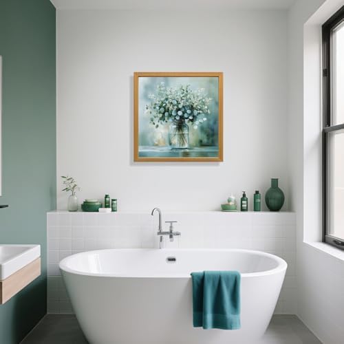 IAFWZX Wood Framed Sage Green Eucalyptus Farmhouse Wall Art 12x12 in - Image 2