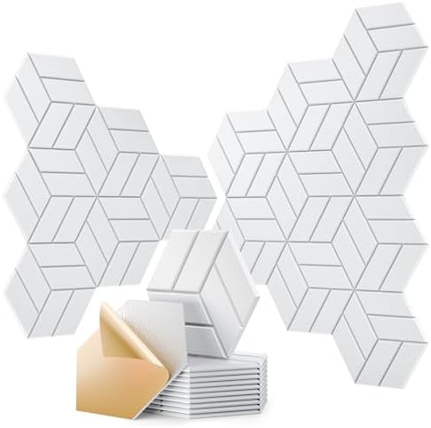 12Pcs Acoustic Panels with Self-Adhesive, Hexagonal Soundproof Wall Panels High by OTUOER