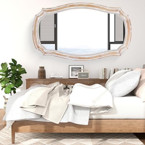 36x24 Inch Scalloped Wall Mirror, Rustic Farmhouse Wood Frame Mirrors - Image 4