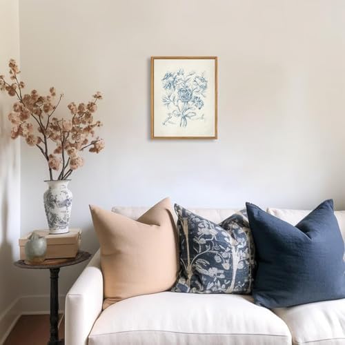 KBKBART Framed Wall Art Neutral Blue Rose Flower Sketch Canvas Prints - Image 6