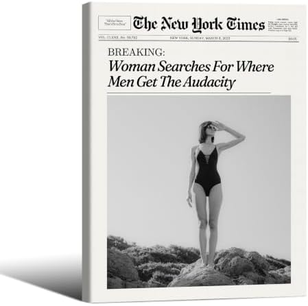 Trendy NewsPaper Wall Art 8x10in Wooden Framed Woman Searches by Unknown