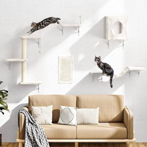 5 Pcs Cat Wall Shelves Set, Wall-Mounted Climber - Image 3