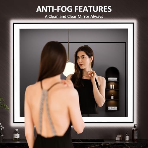 LOAAO 48"X40" LED Bathroom Mirror Black Framed - Image 2