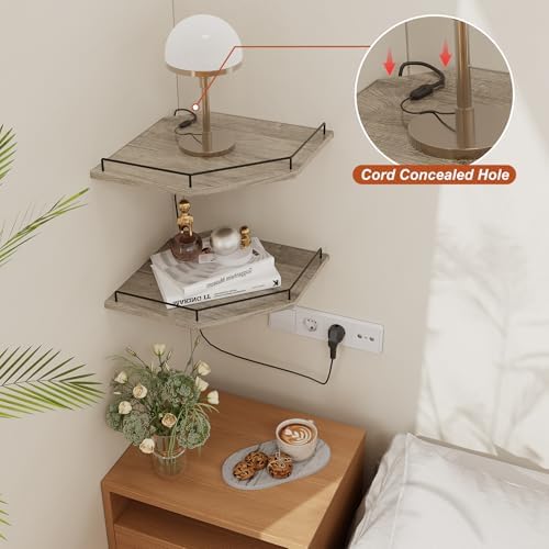 JJL Corner Shelf Wall Mounted, 12 Inches 2-Tier Floating Corner Shelf, Hexagon - Image 3