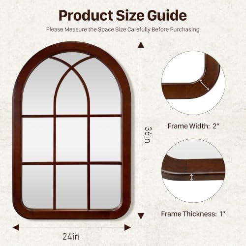 Arched Mirror 24 x 36 Inch, Window Walnut Brown Wood Bathroom Mirror - Image 6