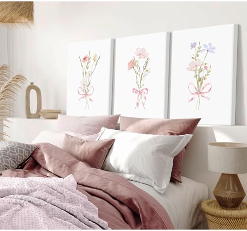 Girl Flower Bow Wall Art Coquette Pink Floral Canvas Wall Decor Nursery - Image 7