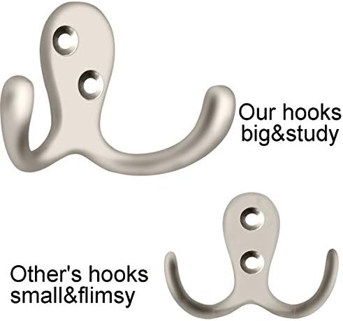 IBosins 10 Pack Silvery Double Prong Coat Hooks Wall Mounted - Image 3