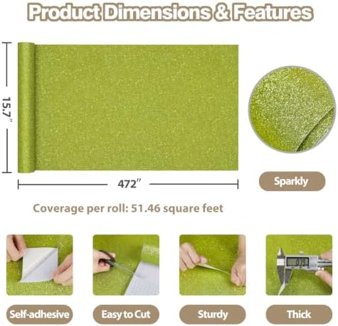 Lime Green Glitter Contact Paper Sparkle Wall Paper 15.7"x472" - Image 3