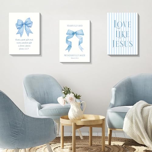 3 Piece Light Blue Bows Bathroom Decor Jesus Teen Girl Room Decor 16x24 In - Image 2