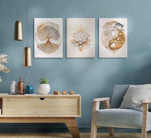 Tree of Life Canvas Wall Art Lotus Zen Painting Picture Wall Decor Abstract Yin - Image 4