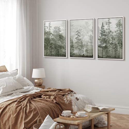 MUDECOR Framed Wall Art Print Set Minimalist Forest Mist - Image 3