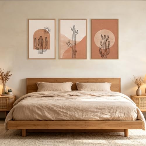 Large Boho Minimalist Cactus Framed Canvas Wall Art Set -16"x24"x3 - Image 4