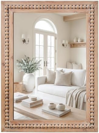H HOMEWINS Rustic Wood Wall Mirror, Rectangle Bathroom Vanity Mirror by HHOMEWINS