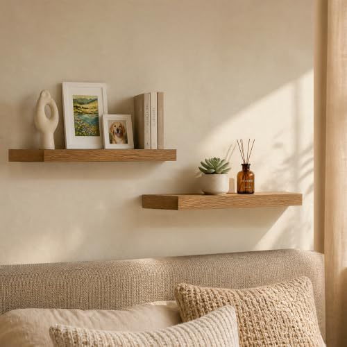 20in Oak Floating Shelves for Wall, Decor Storage - Image 6