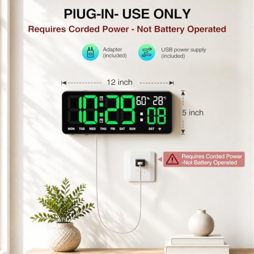 WiFi Digital Clock 12", Digital Wall Clock WiFi Sync - Image 5
