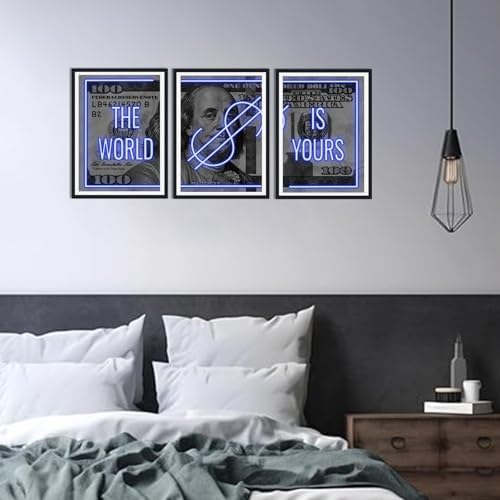 Black Framed Canvas Wall Art 100 Dollar Money The World is Yours Painting 3 - Image 3