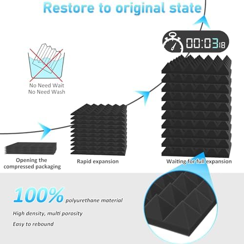 JBER 24 Pack Pyramid Sound Proof Foam Panels, Self-Adhesive Acoustic Foam - Image 6